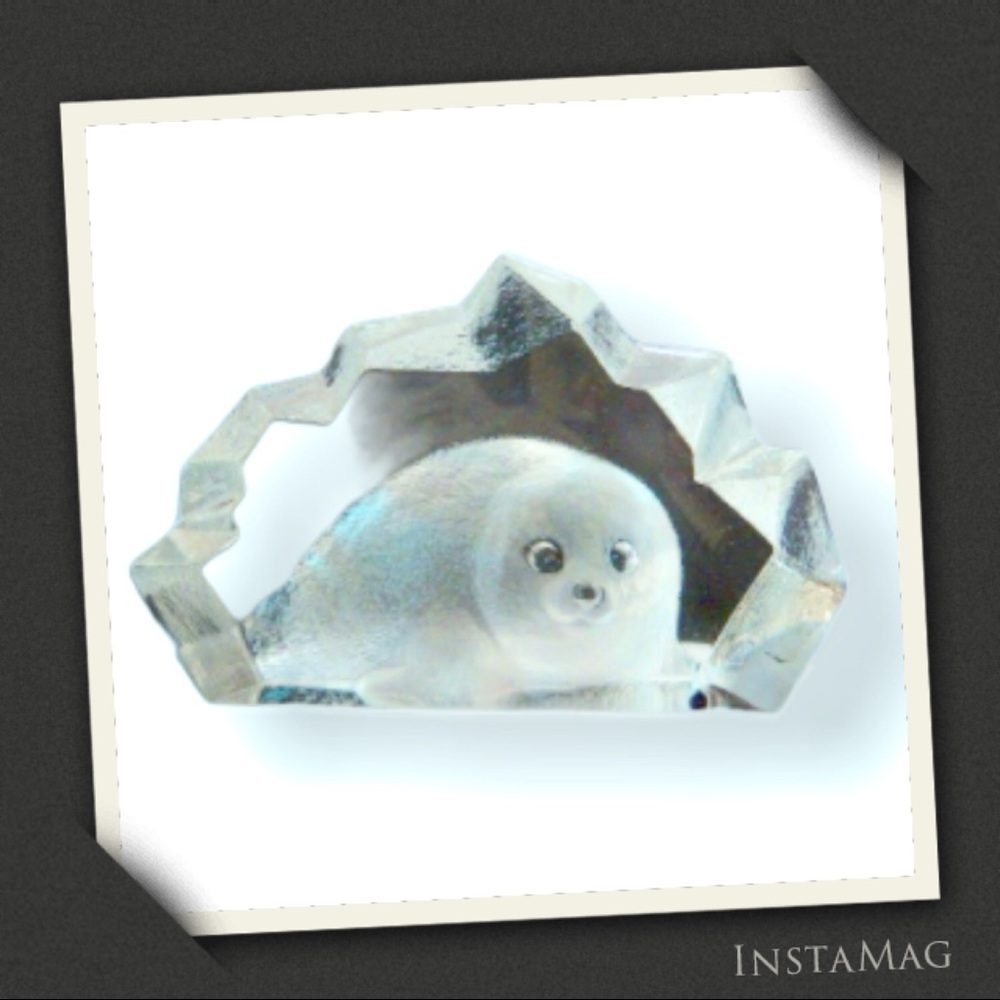 MATS JONASSON Crystal 3D Baby Seal Sculpture